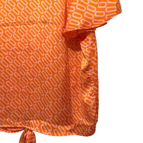 Eclair Orange and Pink Geometric Print Tie-Front Blouse Women’s M - Picture 5 of 7